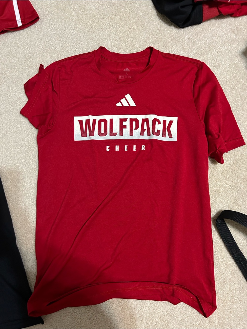 adidas Red Wolfpack Cheer Short Sleeve Tee with White Logo